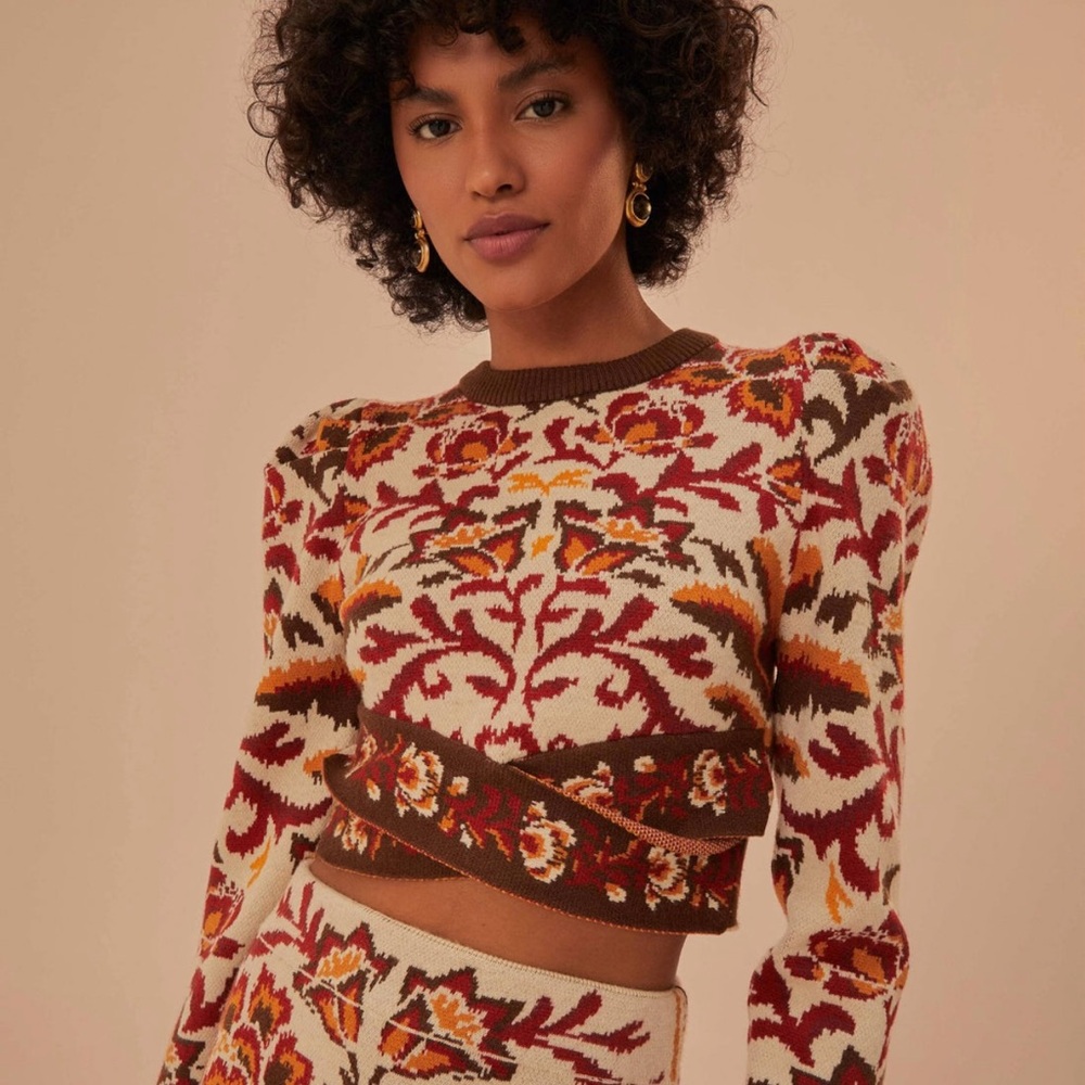 FARM RIO Cream Toucans Scarf Knit Top (NEW!)
